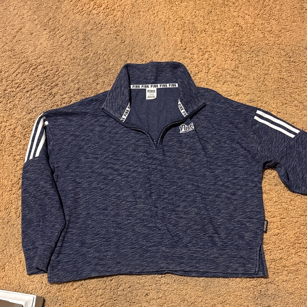 💛 3 for $20 PINK Victoria's Secret Woman’s Large Blue Quarter-Zip Sweatshirt
